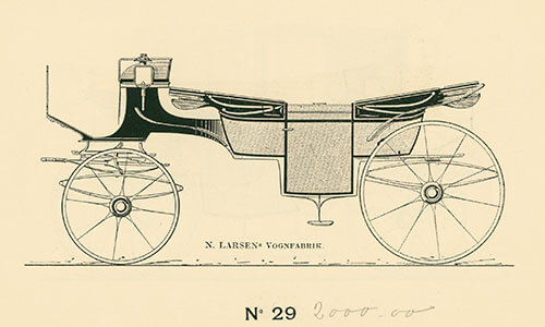 Tegning af landauer i udateret katalog fra N. Larsens Vognfabrikker i København.