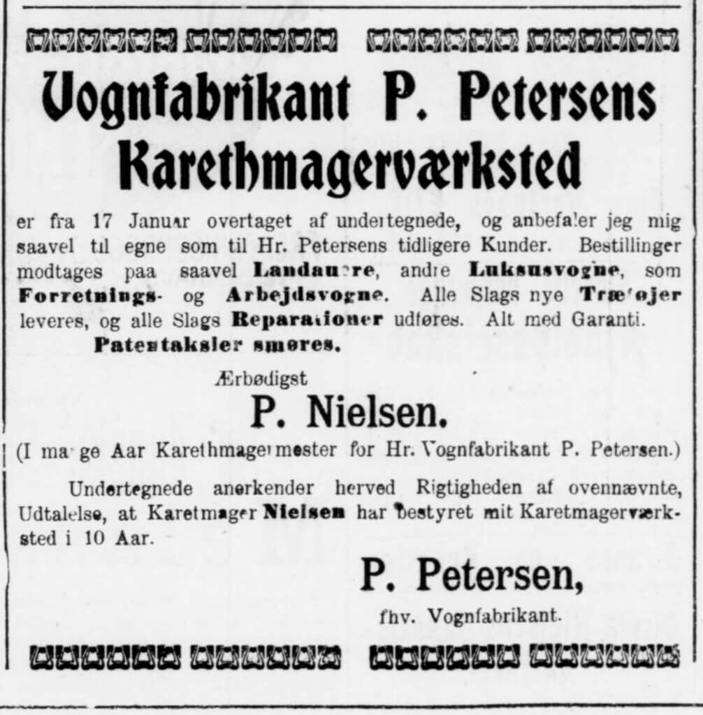 Vognfabrikant Pedersen, Slagelse overdrager virksomhed i 1911