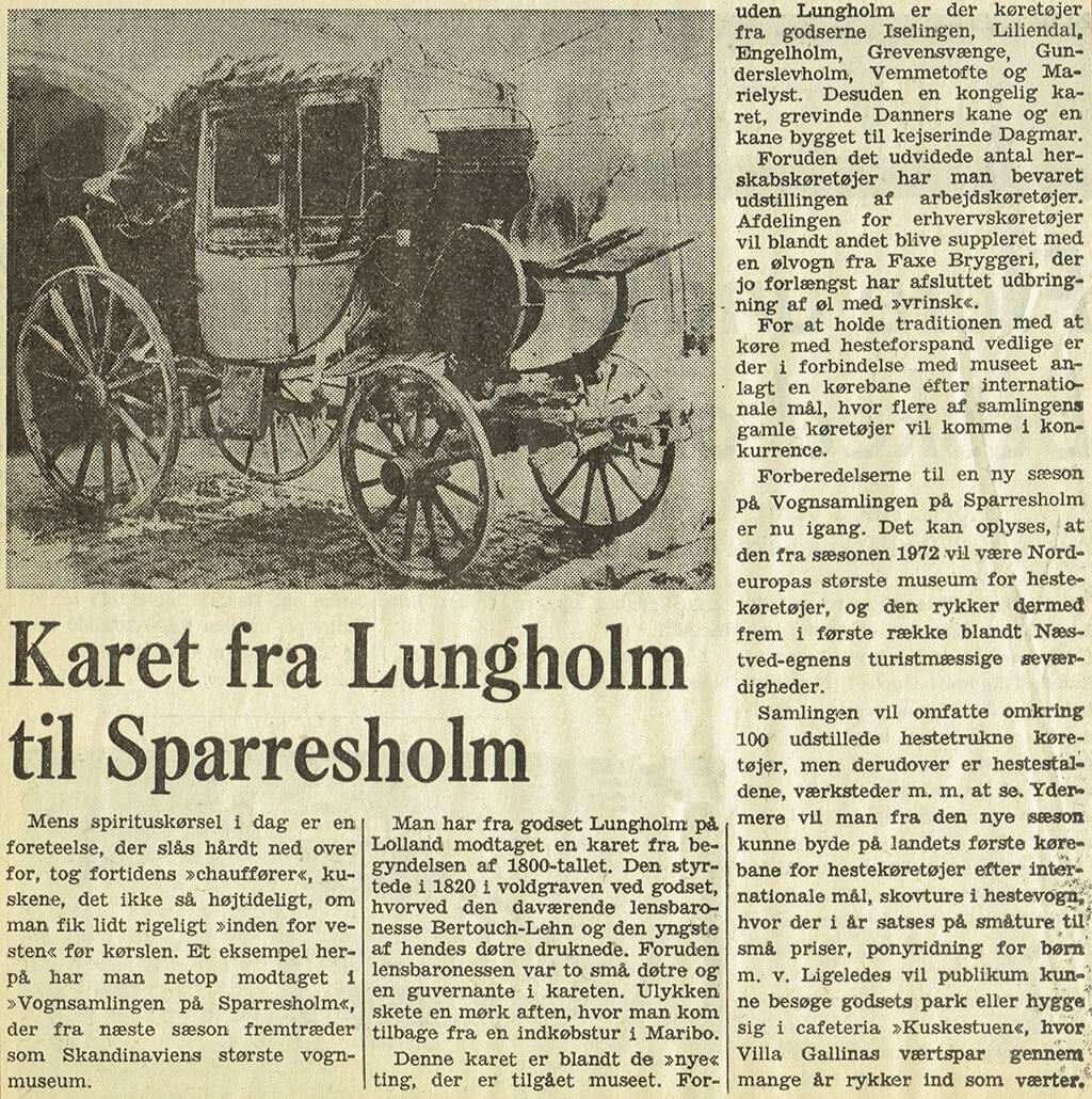 Omtale af ulykkeskareten fra Lungholm i Næstved Tidende, 4. januar 1972.