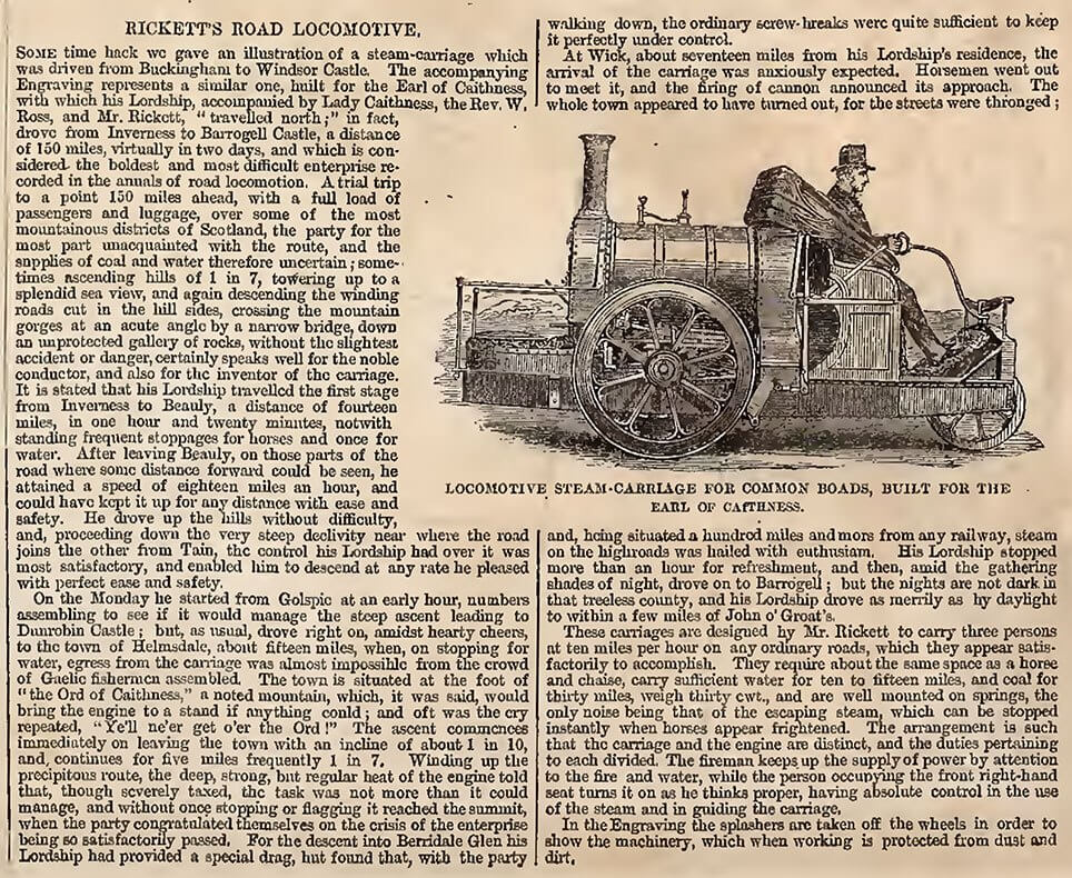 Ricketts dampvogn omtalt i The Illustrated London News
