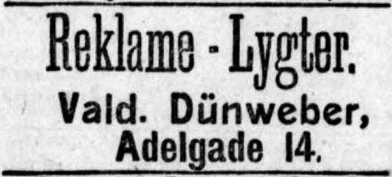 Avisannonce fra Valdemar Dünweber i avisen København 25. februar 1894-02-25-s