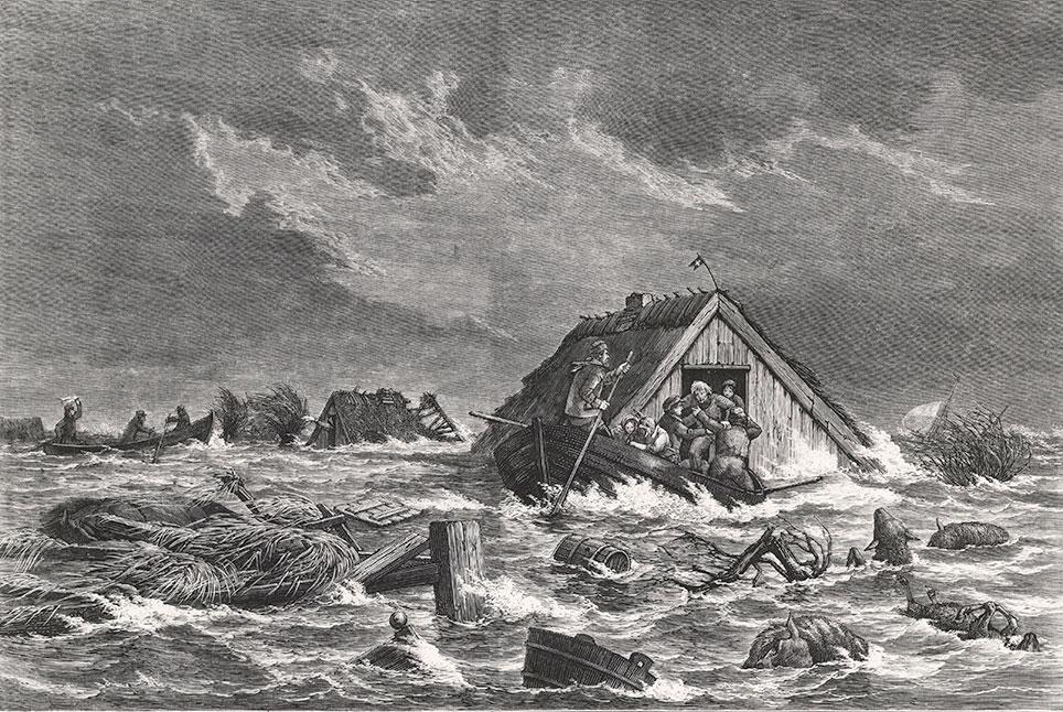 Fra Sydfalster under orkanen den 13. november 1872. Illustreret Tidende, 1. december 1872.