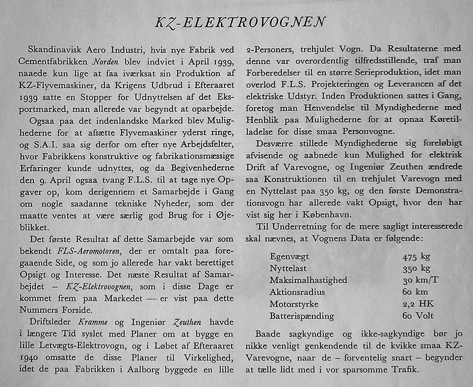 Omtale af KZ-Elektrovognen i FLS NYT, nr. 2, marts 1941. Danmarks Tekniske Museums bibliotek.