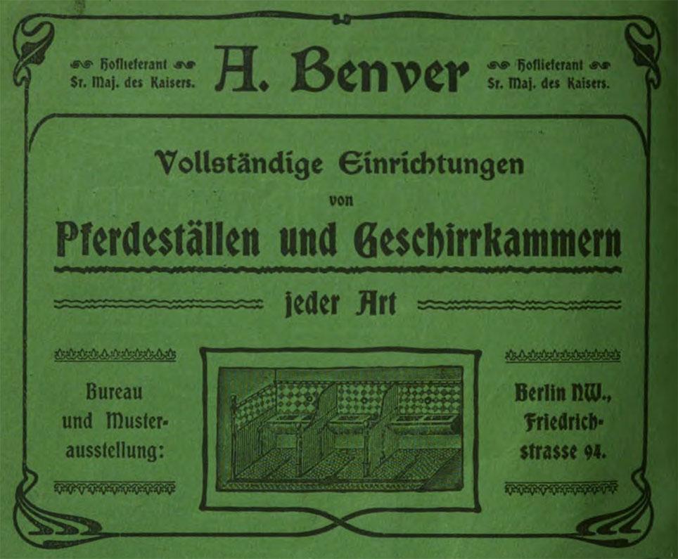 I 1903 var A. Benver blevet kejserens hofleverandør. Annonce i Die Grenzboten