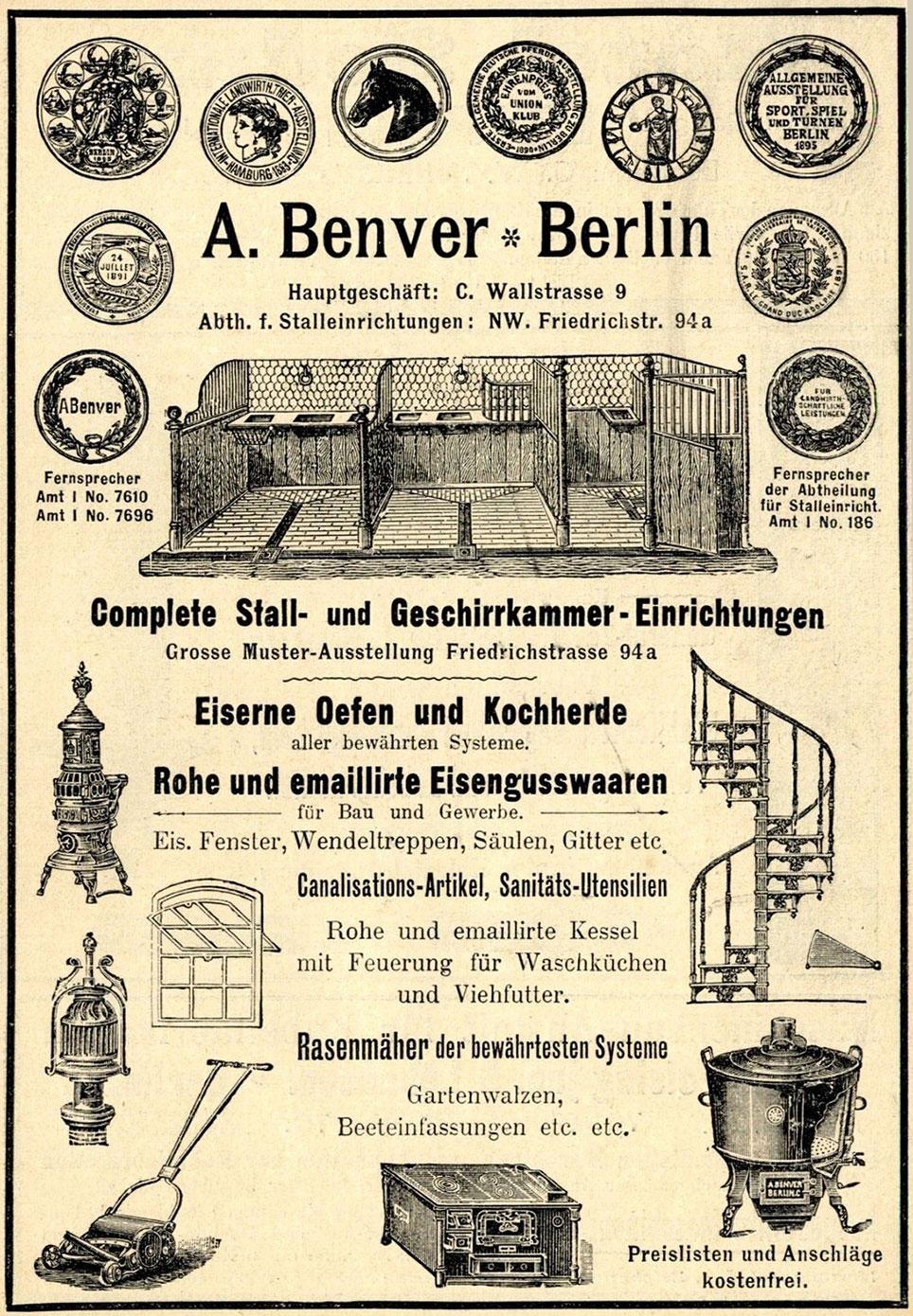 Reklameark fra A. Benver, Berlin 1896.