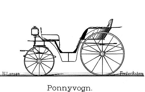 Tegning af ponyvogn i udateret katalog fra N. Larsens Vognfabrikker i København.