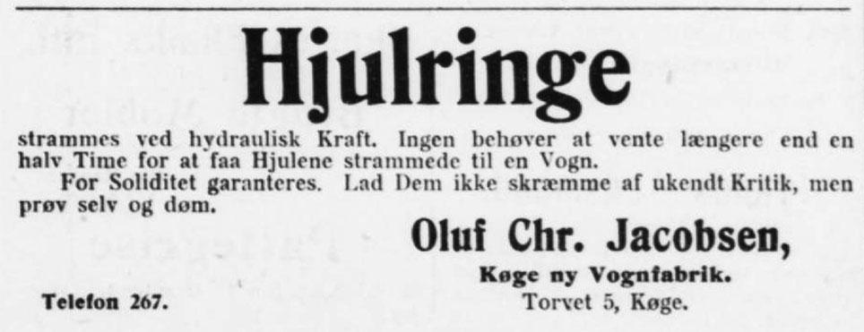 Annonce i Østsjællands Folkeblad. Dagblad for Storehedinge- Faxe- og Kjøgekredsen, 19. juli 1912.