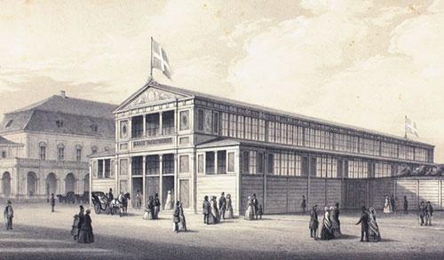 Udstillingsbygningen på Christiansborg Ridebane ved Industriudstillingen 1852
