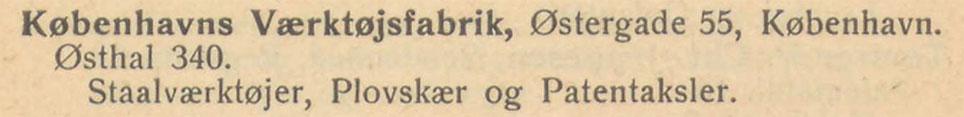 Udsnit af Katalog for Dansk Købestævne i Fredericia 1920, hvor Københavns Værktøjsfabrik udstillede patentaksler.