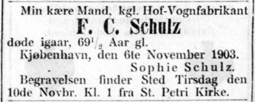 Dødsannonce i Berlingske Politiske og Avertissementstidende, Aften, 9. november 1903, s. 3.