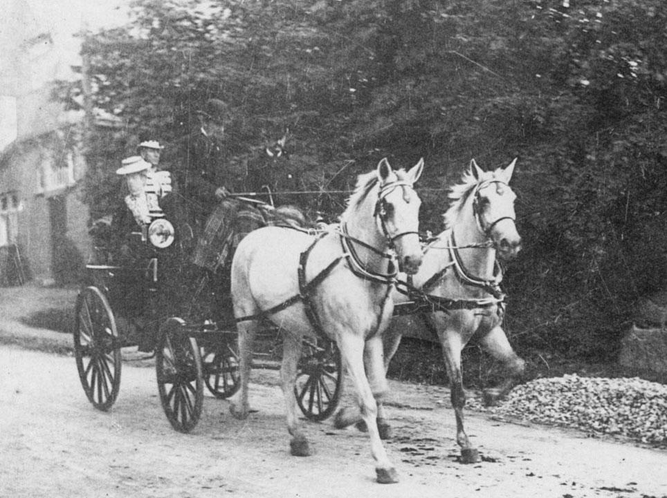 Christian 9. kører sit skimlede 2-spand. Ved kongens side sidder kronprins Frederik (8.) Foto: Oskar Johansen, Frederiksborg. Amalienborgmuseet.