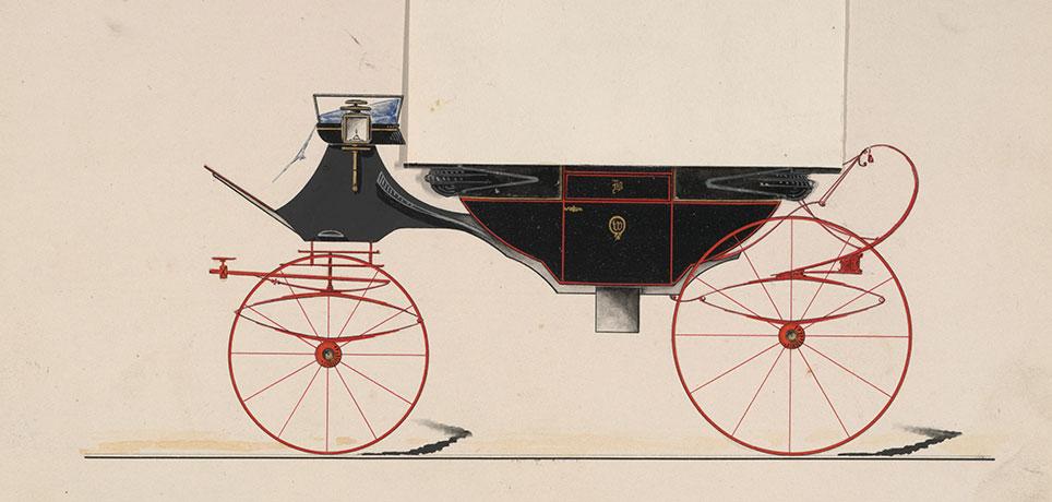 Kantet landauer med en lettere afrundet underlinje. Vognen har ellipsefjedre foran og dobbelt affjedring med ellipse- og c-fjedre bagest. Foldbart vogntrin under døren. Tegning: Model nr. 809 fra Brewster & Co. 1850–70. The Metropolitan Museum of Art, New York.Kantet landauer med en lettere afrundet underlinje. Vognen har ellipsefjedre foran og dobbelt affjedring med ellipse- og c-fjedre bagest. Foldbart vogntrin under døren. Tegning: Model nr. 809 fra Brewster & Co. 1850–70. The Metropolitan Museum of Art, New York.