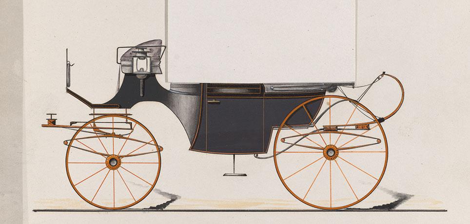 Dobbelt landaulet med en stor buet forrude. Vognen har ellipsefjedre forrest og dobbelt affjedring med ellipse- og c-fjedre bagest. Model nr. 3072 fra Brewster & Co. 1874. The Metropolitan Museum of Art, New York.