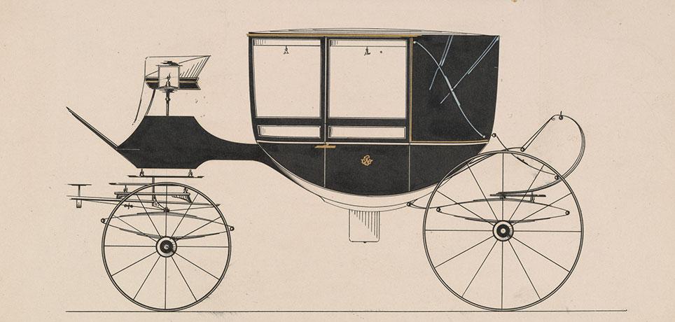 Bådformet glaslandauer (5-glas landauer) med ellipsefjedre forrest og dobbelt affjedring med ellipse- og c-fjedre bagest. Model nr. 889 fra Brewster & Co. 1850–70. The Metropolitan Museum of Art, New York.