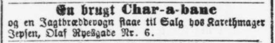 N. Jepsen annoncerer en brugt char-a-banc og en jagtbræddevogn til salg